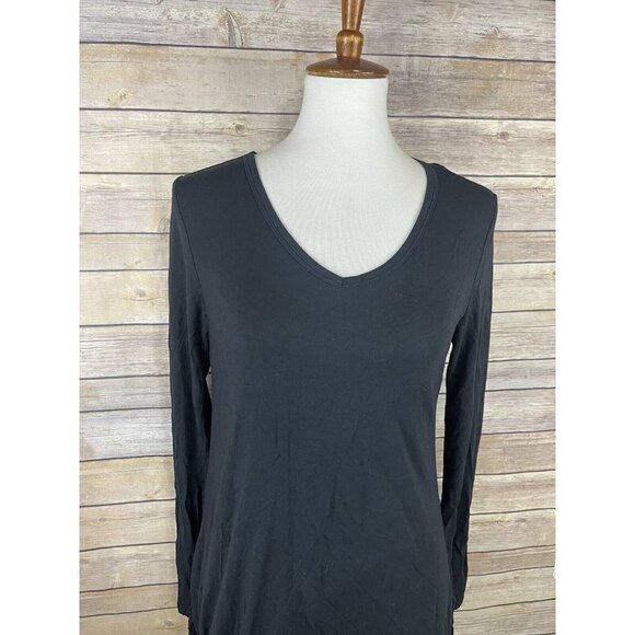 Chelsea Theodore Small Tunic Blouse Fringed Black Asymmetric Solid Long Sleeve - Picture 2 of 11